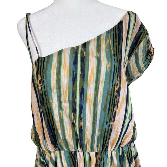 Free People Sz L Heart Shaped Face Asymmetrical Ruffled Mini Dress Green Boho - Picture 3 of 16